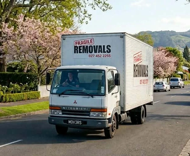Fragile Removals moving truck in Cambridge